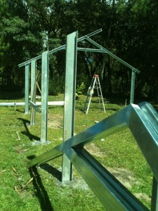 Early stage of building the metal greenhouse