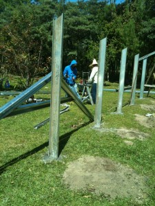 Working on the metal greenhouse